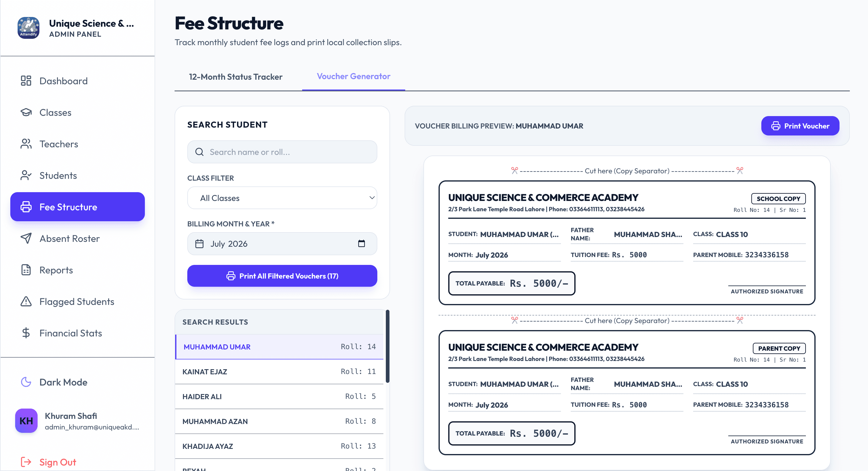 Fee Voucher Generation