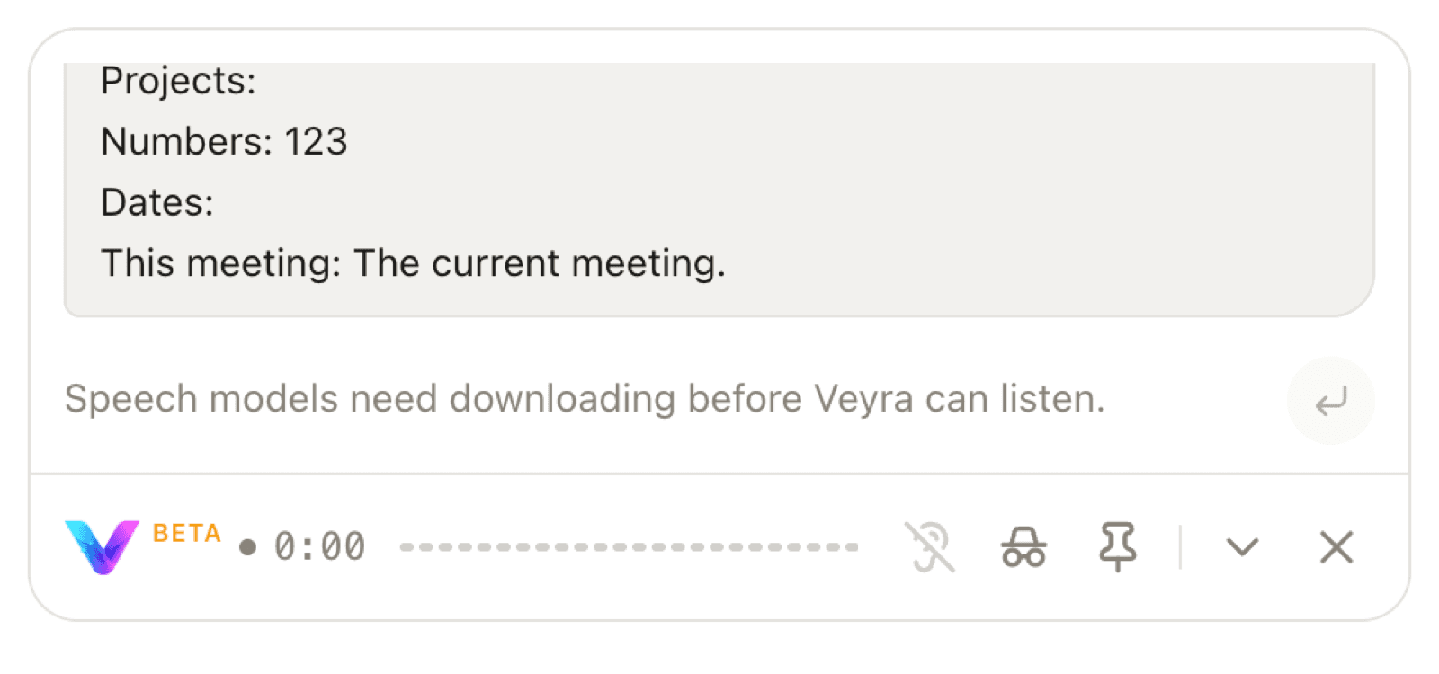 Veyra's overlay answering a question during a meeting